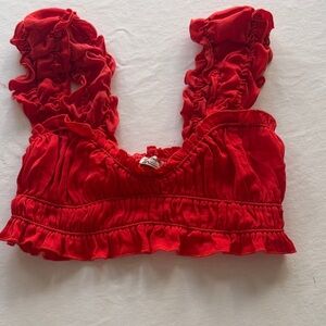 Free People Red Ruffled Crop Top - Women